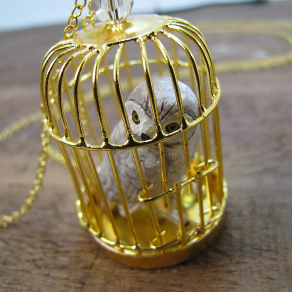 Sneeuwuil in vogelkooi ketting