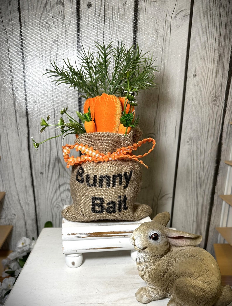 Bunny Bait Decor, Easter Decor, Tiered Tray Decor, Carrot Decor, Rabbit, Sack Of Carrots image 1