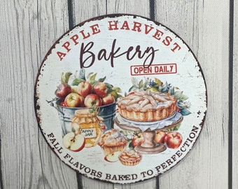 Apple Harvest Bakery Metal Sign, Apple Decor, Farmhouse Sign, Vintage Style , Summer Decor,  Spring , Kitchen , Round ,Rustic, Apple Pie