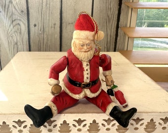 1986 Vintage Jointed Ceramic Santa Claus Christmas Ornament By Silvestri