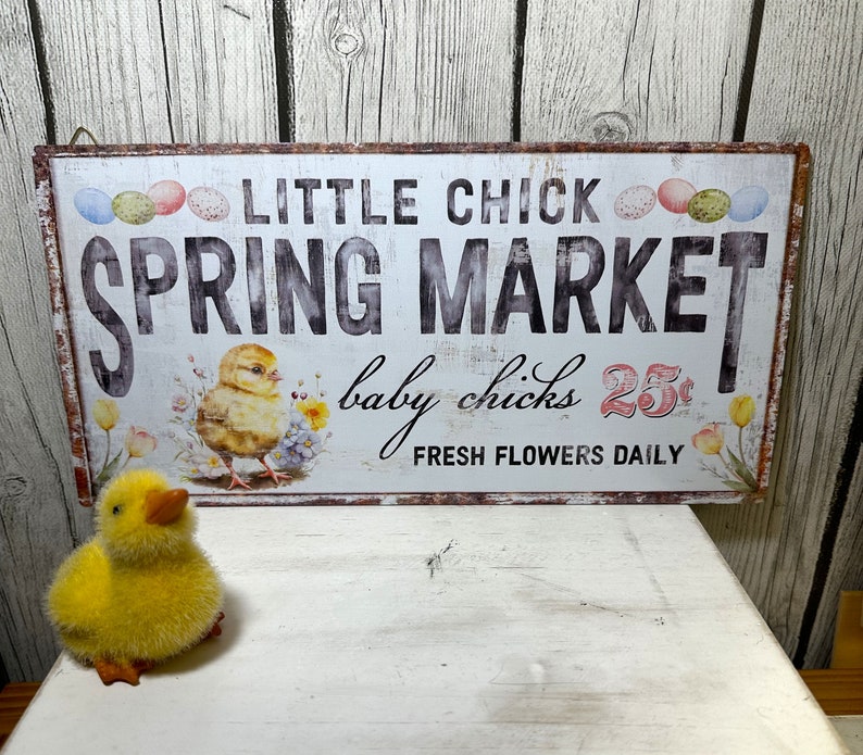 Spring Decor Wood Sign, Chicken Sign , Easter Wood Sign Bild 1