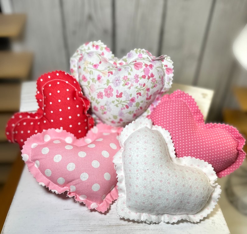 Fabric Valentine Hearts, Stuffed Fabric Hearts, Bowl Fillers, Valentines Decor, Tiered Tray image 1