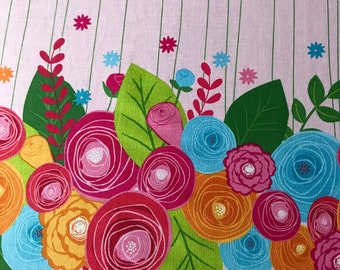 Riley Blake Floral Border Print Pink, Easter  and Valentines Fabric ,  Multiple Yards Available, Fast FREE Shipping