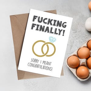 Digital Lustige unangemessene Verlobung & Hochzeit Liebe digitale Karte | Endlich Ficken! Entschuldigung, ich meinte Glückwunsch!