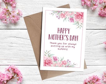 Tarjeta divertida para el Día de la Madre: Saludo floral inapropiado (Descarga digital)