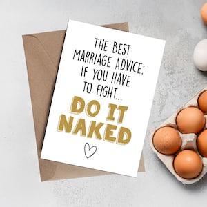 Fiançailles inappropriées drôles et carte de voeux de mariage | Meilleur conseil mariage : si vous devez vous battre, faites-le nu