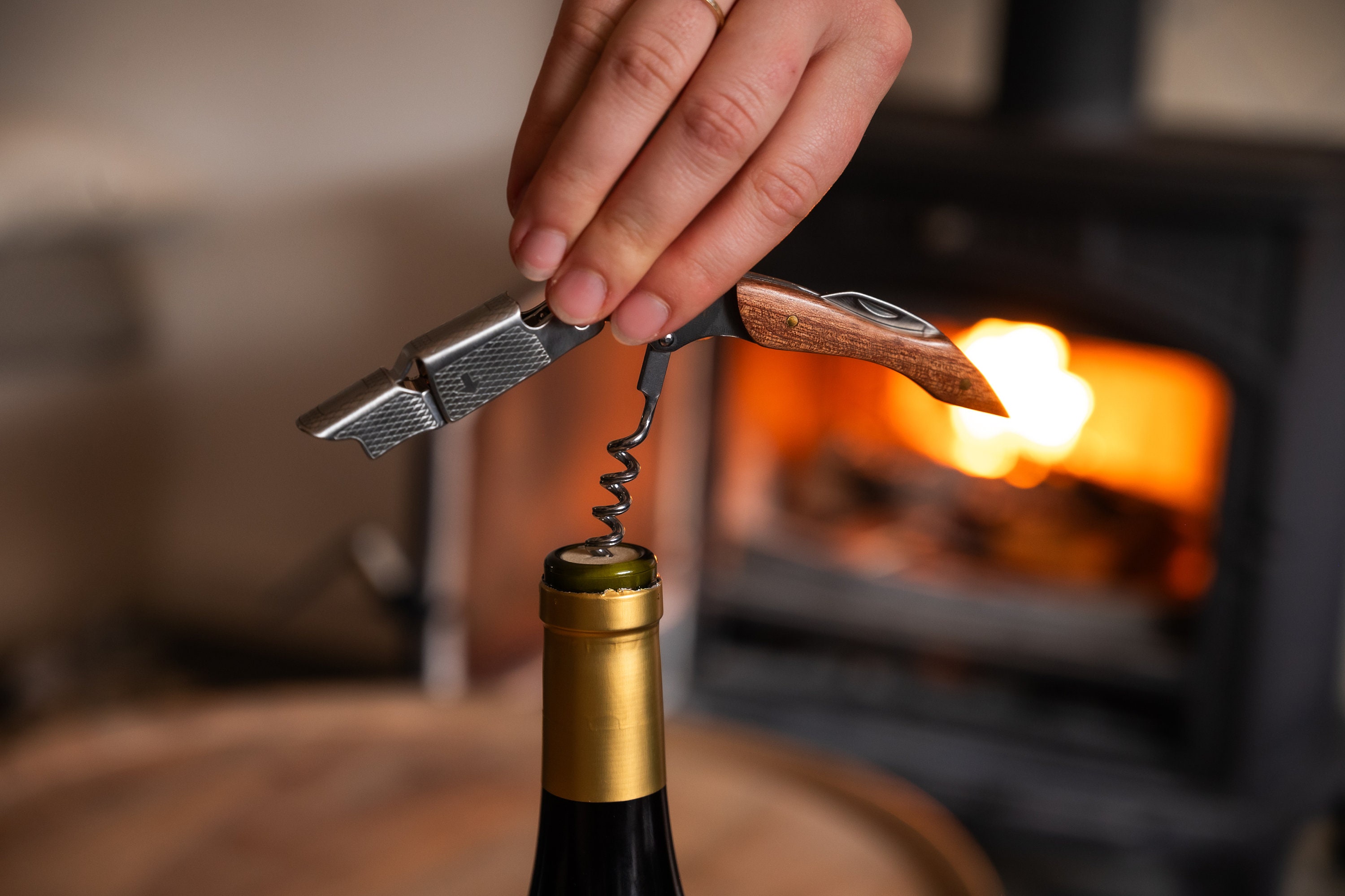 Ouvre-bouteille 3 En 1 Sommelier | Tire-bouchon Levier, Ouvre-bière Et Coupe-feuille - Noir