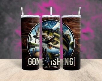 20 oz Straight Tumbler Wrap "Gone Fishing" digital file download