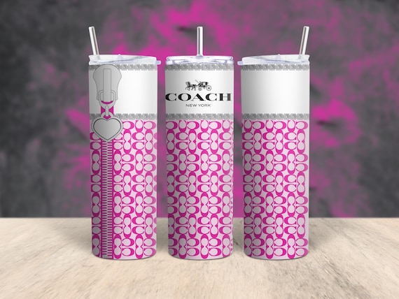 20 oz Straight Tumbler Wrap Digital File Download, Silver Pink Coach Inspired