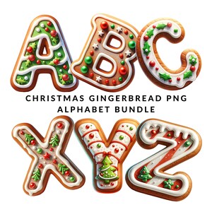 Letras de galletas de jengibre navideñas, archivos PNG, lindo paquete de alfabeto, conjunto de imágenes prediseñadas navideñas para sublimación o impresión a pedido digital