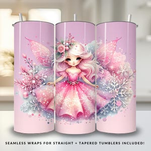 Zimowa wróżka Tumbler Wrap Cute Pink Glitter Tumbler Xmas Sublimation 20oz Skinny Design Winter Holiday Season Tumbler Wrap PNG Prezent dla dziewczyny