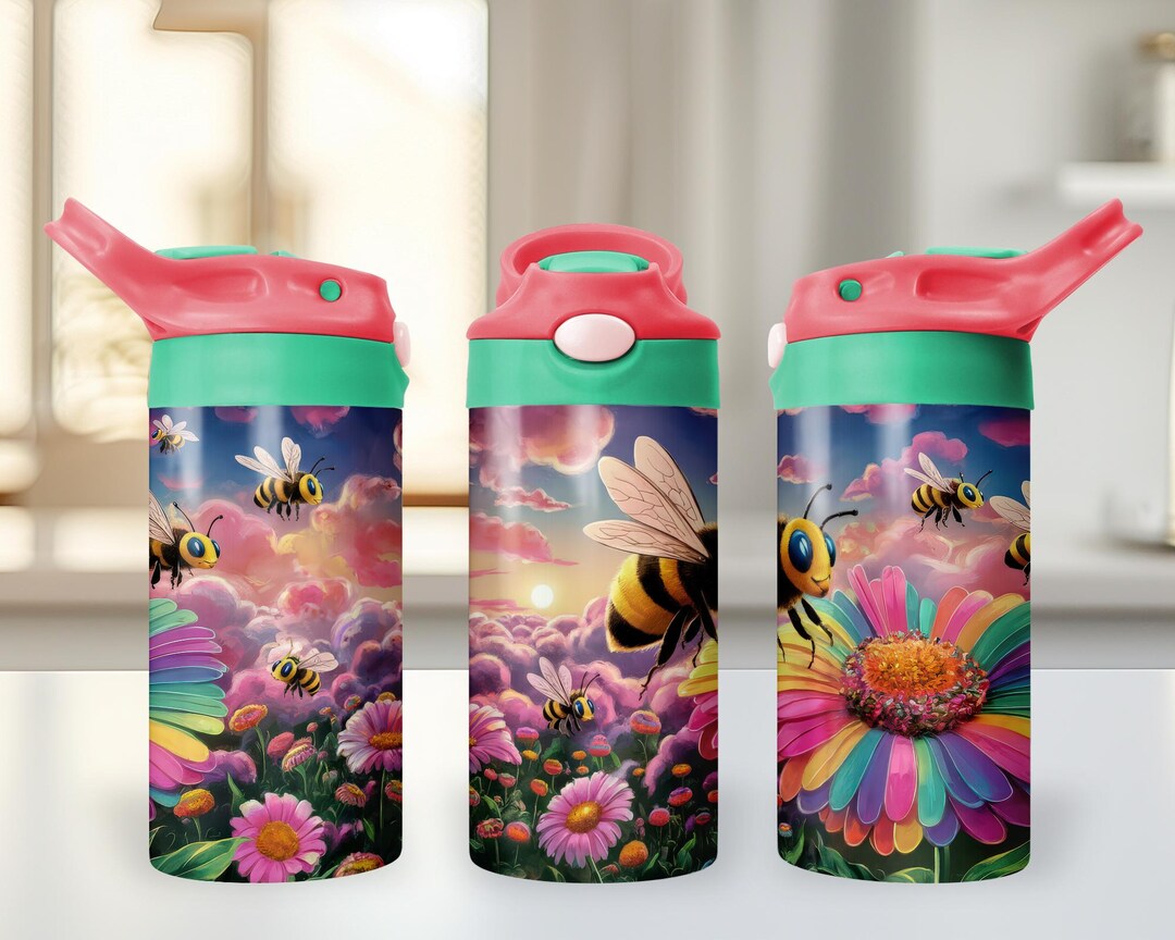 Bee Tumbler Wrap Kids 12oz Flip Top Tumbler Sippy Cup Floral ...