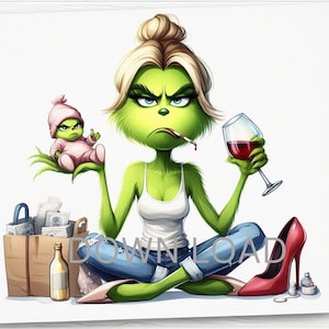 Mamá Grinch de Navidad y bebé Grinch PNG, Niña Grinch Verde Navidad PNG, Camisa navideña Png Lindo Archivo, Archivo Digital de Navidad,