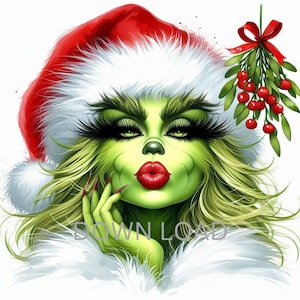 Blow Me A Kiss Christmas Woman Cute Boujee Png, Grinch Green Girl Christmas PNG, Camisa navideña Png Lindo Archivo, Archivo digital navideño,