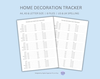 Room Decoration Tracker, Paint Color Log, Household Paint Colour Tracker, Wallpaper Tracker, A4/A5/Letter, Instant Download
