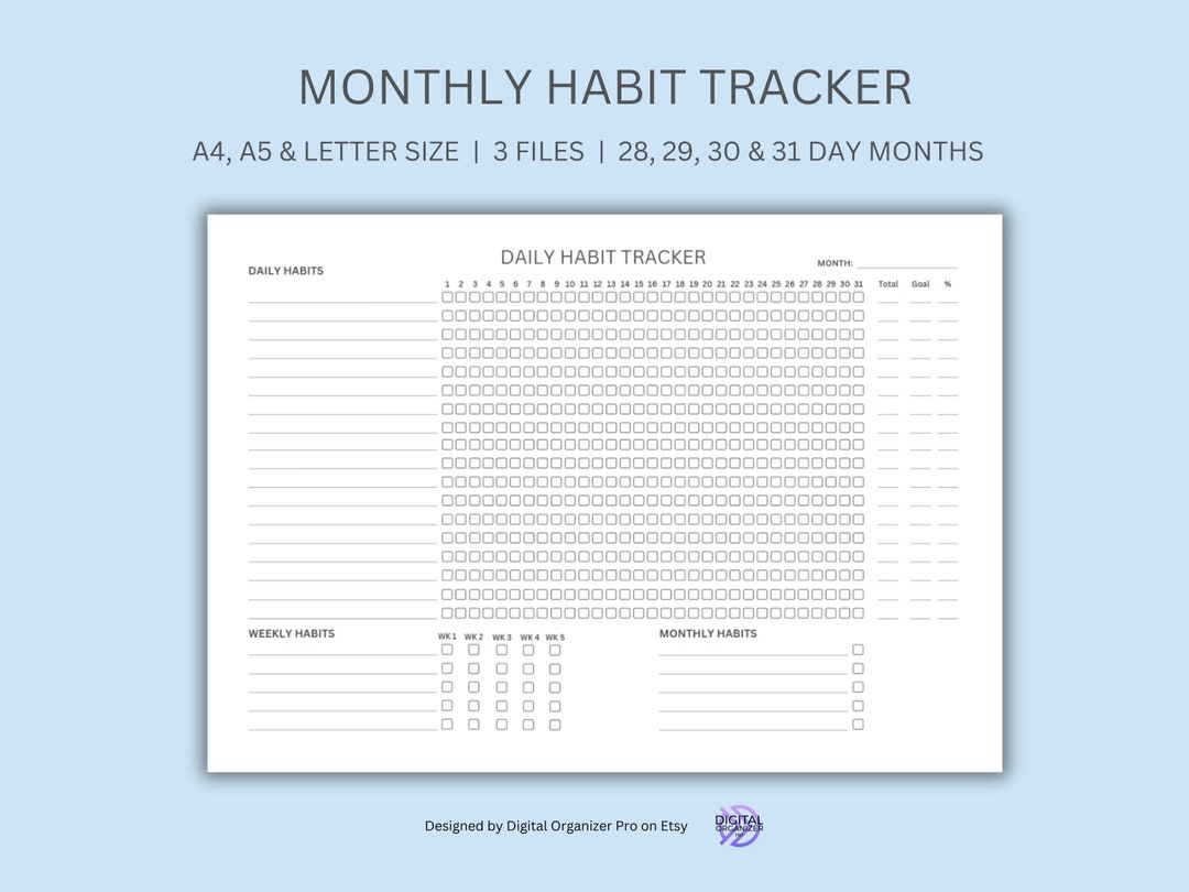 Monthly Habit Tracker Template, Daily Weekly Monthly Routine Tracker ...