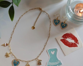 Jewelry Set "Espresso": Charm Necklace, Earrings & Temporary Kiss Tattoo