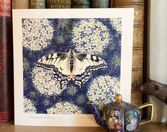 Swallowtail butterfly and Alliums blank card by Valerie Greeley