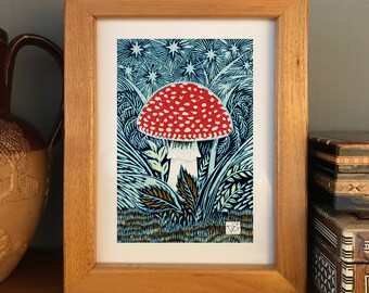 Midnight Toadstool Mini Print