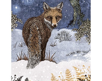 Fox and Ferns print by Valerie Greeley