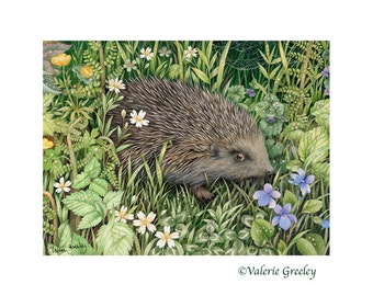 Hedgehog with wild flowers print