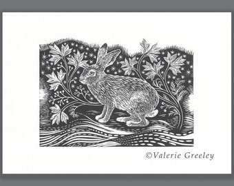 Stellar Hare original Lino relief print by Valerie Greeley.