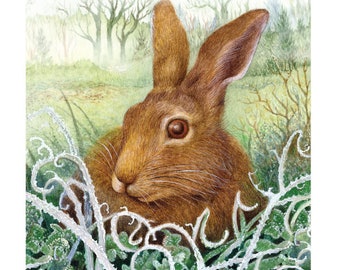 Misty Morning Hare blank greeting card