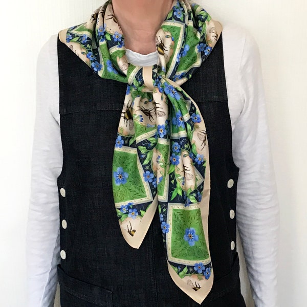 Forget-me-not and bees signature silk scarf by Valerie Greeley