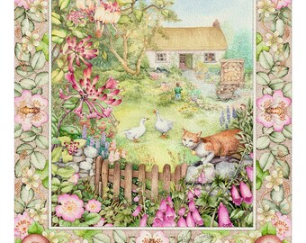 At home in a country garden print