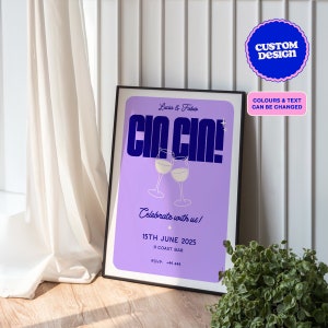 Custom Illustrated Cin Cin Print Wedding Card Invite