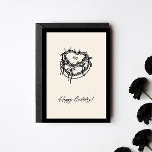 Monochrome Happy Birthday Vintage Cake A6 Greeting Card
