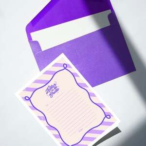 Carta ilustrada para a noiva, cartão A6 com estampa listrada e envelope