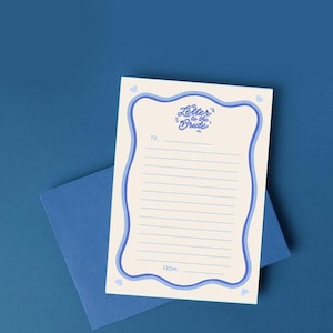 Carta ilustrada para a noiva, impressão em espiral azul, cartão A6 com envelope