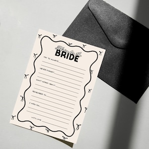 Tarjeta A6 con sobre e impresión monocromática con consejos ilustrados para la novia