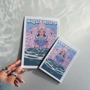 Impression illustrée du zodiaque Verseau et carte A6 avec enveloppe