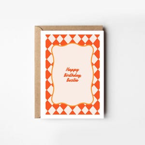 Op maat geïllustreerde A6-wenskaart Happy Birthday Bestie