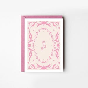 Carte de voeux A6 illustrée C'est un bébé fille personnalisée