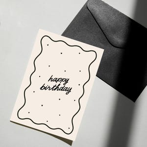 Monochrome Happy Birthday Swirl Hearts A6 Greeting Card