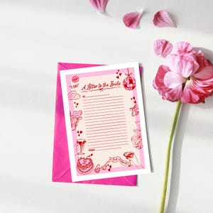 Lettera illustrata alla sposa Bachelorette Pink Print A6 Card con busta