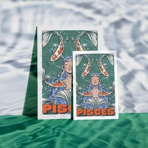 Impression illustrée du zodiaque des Poissons et carte A6 avec enveloppe