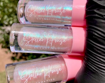 Iridescent Super Sparkling Gloss - “Primana”- Stellar Gloss by Stellar House-  Moisturizing- Coconut  Oil - Tropical flavor scented