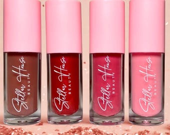 Lip Gloss Bundle Set - 4 Pigmented Butter Glosses -by Stellar House Beauty Red Wine Rose Pink Muave