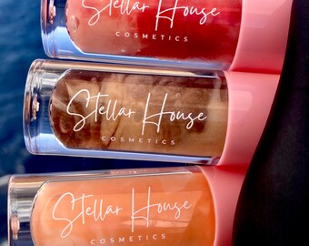 Flavored Lip Gloss Bundle Set - 3 Butter Glosses -by Stellar House Beauty 3 Flavors and Scents Chocolate Vanilla - Peach -Strawberry Natural