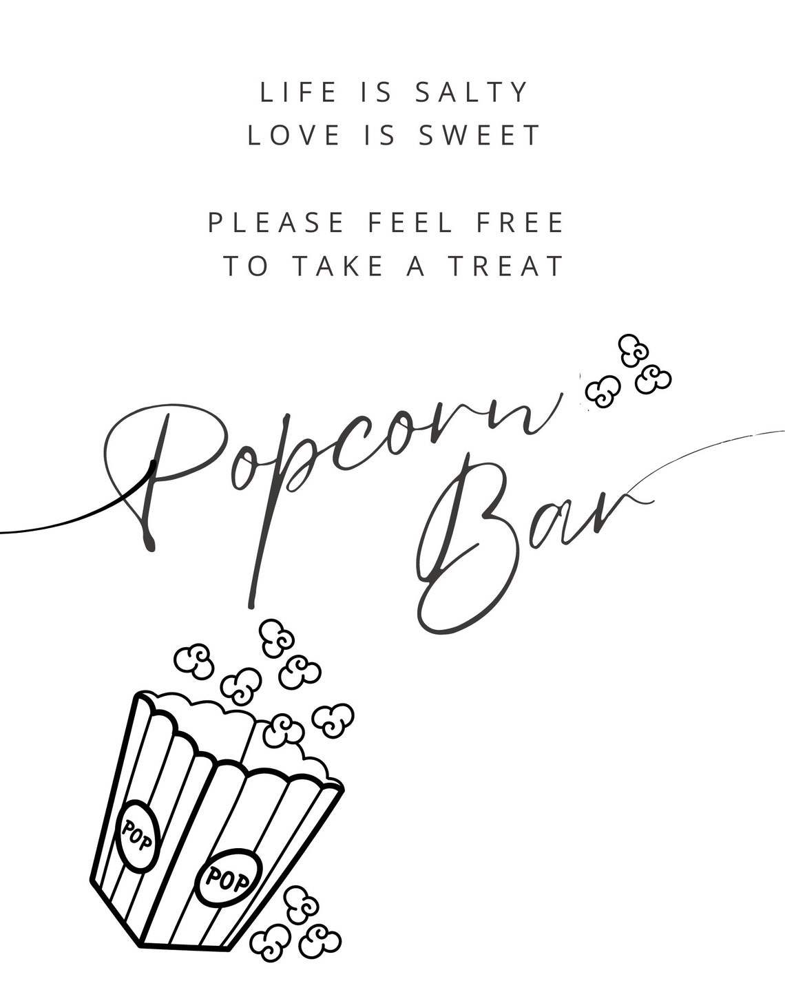 Popcorn Bar Sign for Wedding Printable Popcorn Bar Sign Instant ...