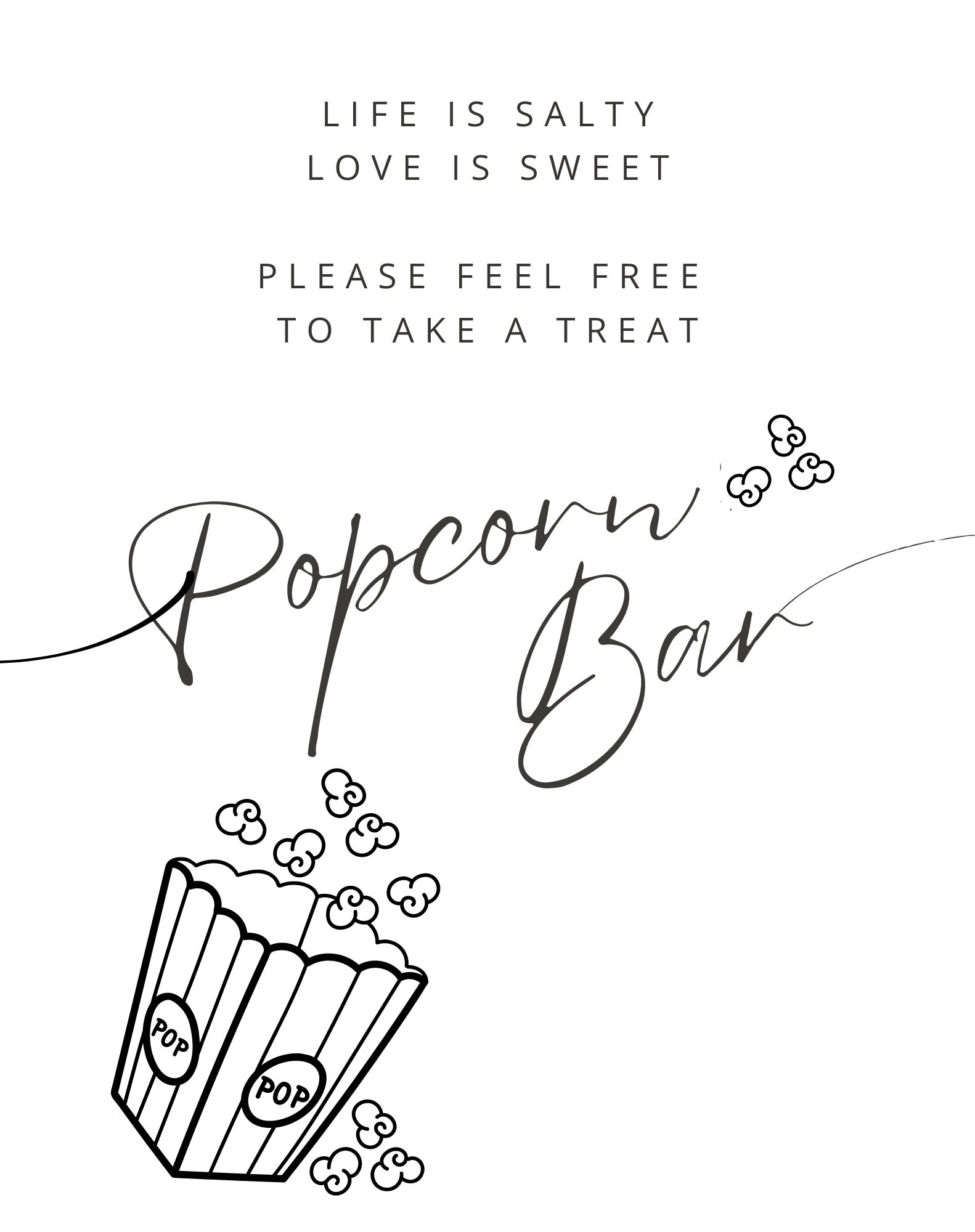 Popcorn Bar Sign for Wedding Printable Popcorn Bar Sign Instant ...