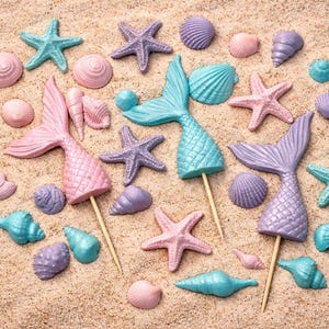 Mermaid Tails / Sea Shells / Star Fish Edible Cake Toppers - 24 Pieces - WOW!