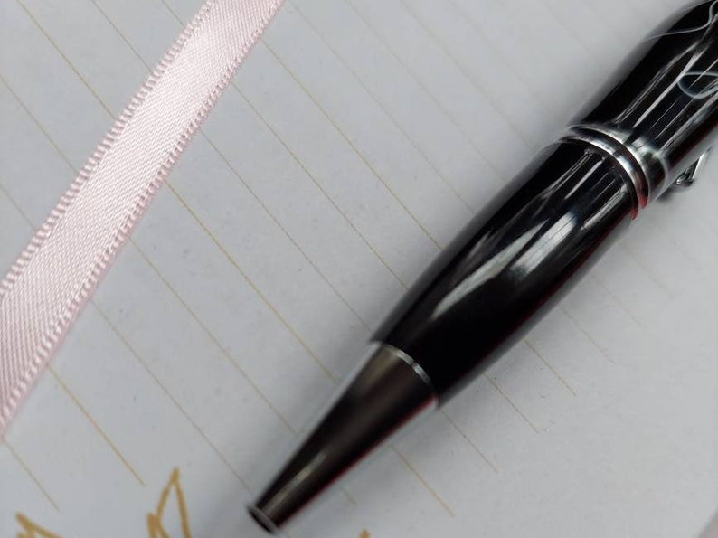 Handmade Black and White Acrylic Cigar Ballpoint Pen Gatsby Design Hand-turned