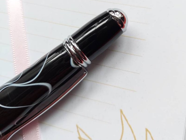 Handmade Black and White Acrylic Cigar Ballpoint Pen Gatsby Design Hand-turned