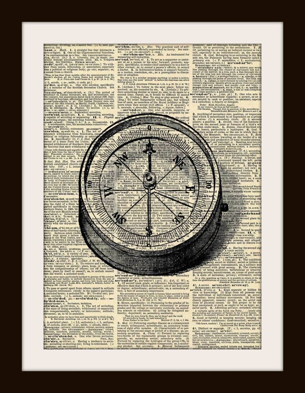 Art Print COMPASS 8x10 Dictionary Gold Gulided Vintage Page Etsy