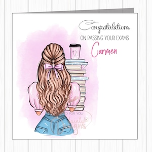 Carte personnalisée pour femme - Félicitations pour votre réussite à vos examens - Bravo - Livres d'étude pour un rêve de fille - Fille, nièce, petite-fille